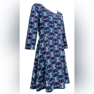 Miami Women’s Medium Blue & Purple Knit Sweater Fit and Flare Dress 3/4 Sleeves